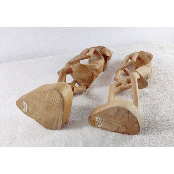 MCM Indonesian Carved Pair 14" Wooden Sculptures Musicians Windpipes 50s-60s - Picture 10 of 13